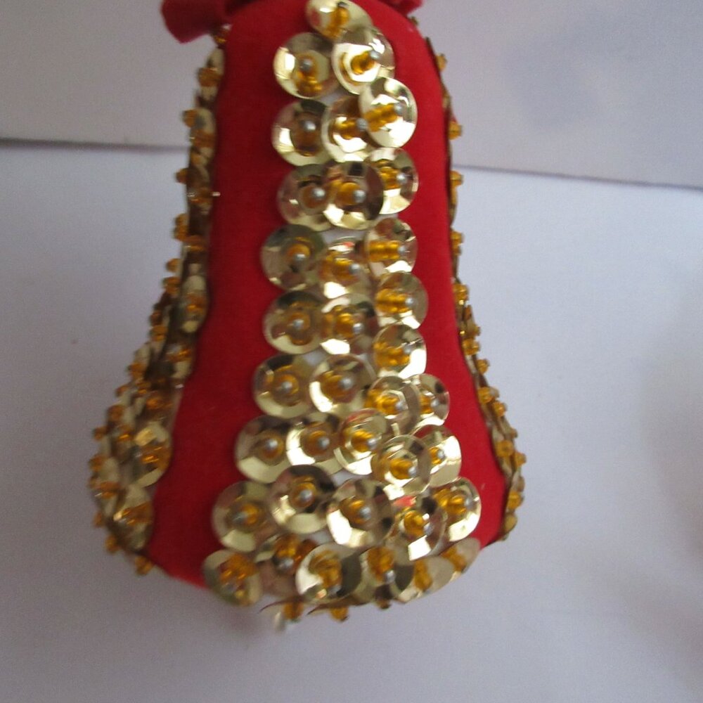 Handmade Red Gold Beaded Ribbon Crafted Christmas Ornaments Lot of 9 Vintage - Picture 13 of 16